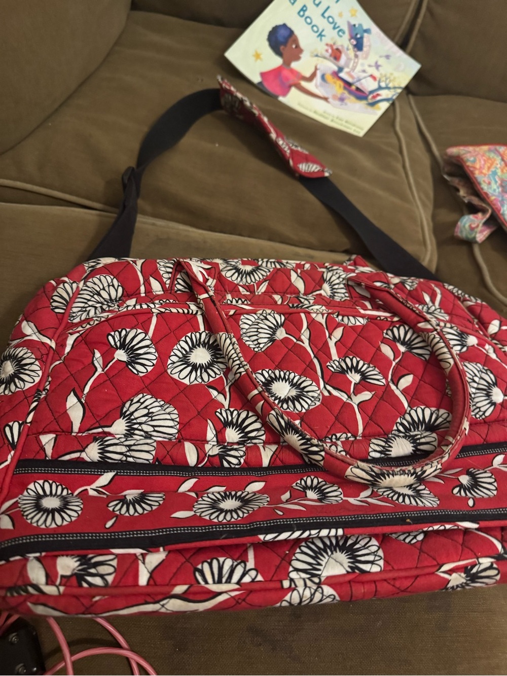 Vera Bradley Red Quilted Floral Laptop Bag